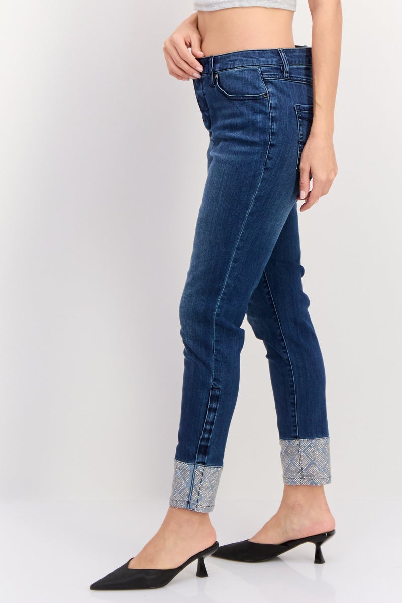 Seven 7 Women Skinny Fit Washed Stretchable Jeans, Navy Blue - Image 4